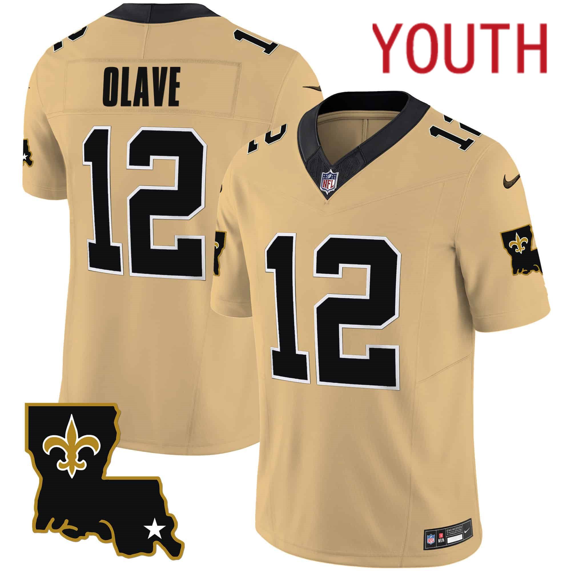 Youth New Orleans Saints #12 Olave Yellow 2024 Nike 1987 Legacy Vapor Limited NFL Jersey